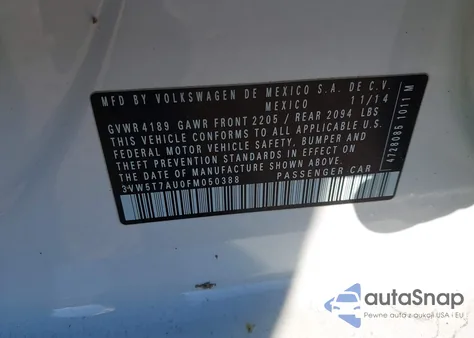 2015 Volkswagen Golf Gti 2.0T Autobahn 4-Door z USA, uszkodzony, nr VIN 3VW5T7AU0FM050388